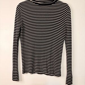 Talbots Black & cream  Ribbed Striped Long Sleeve Top